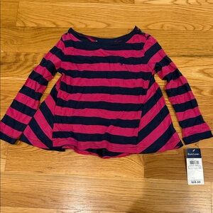 Ralph Lauren Navy and Pink Striped Long-Sleeve Girls' Top